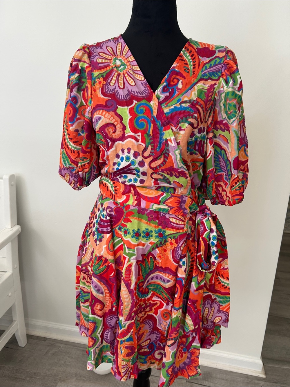 Flying Tomato Vibrant Multicolor Floral Paisley Wrap Dress